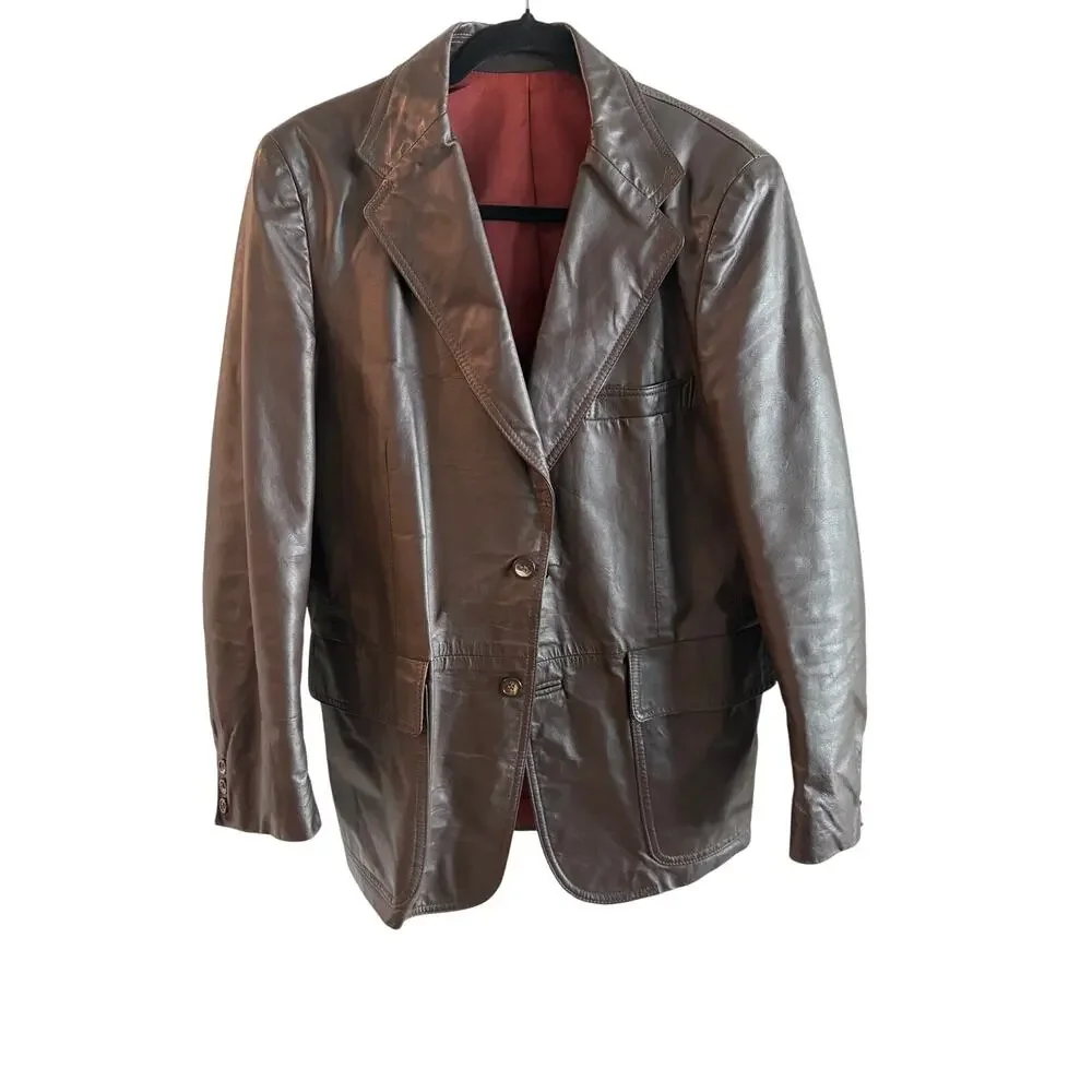 Vintage 1970s Leather Mates Dark Brown Leather Blazer Sport Coat